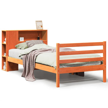 vidaXL Massivholzbett mit Regal ohne Matratze Wachsbraun 75x190 cm