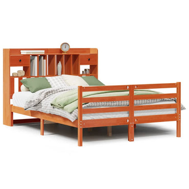 vidaXL Lit en bois massif avec étagère sans matelas Marron ciré 150x200 cm