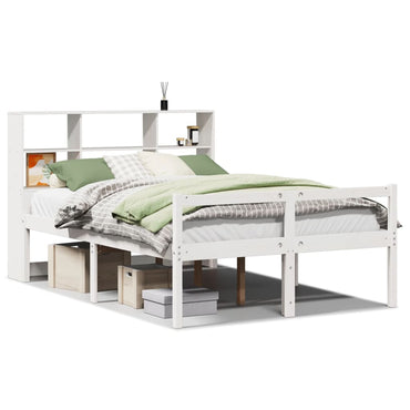 vidaXL Massivholzbett mit Regal ohne Matratze Weiß 140x190 cm Kiefer