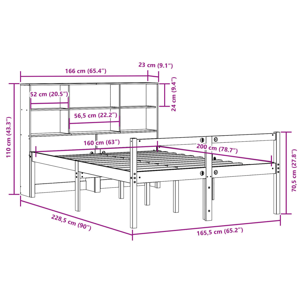 vidaXL Lit en bois massif avec étagère sans matelas Blanc 160x200 cm Pin