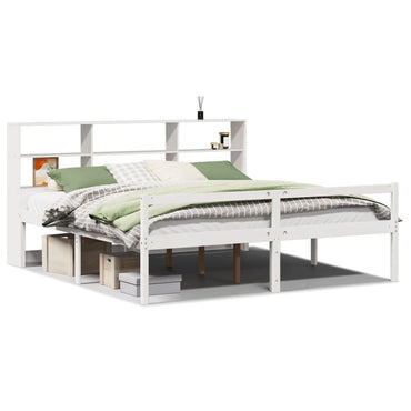 vidaXL Massivholzbett mit Regal ohne Matratze Weiß 180x200 cm Kiefer
