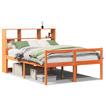 vidaXL Massivholzbett mit Regal ohne Matratze Wachsbraun 120x190 cm