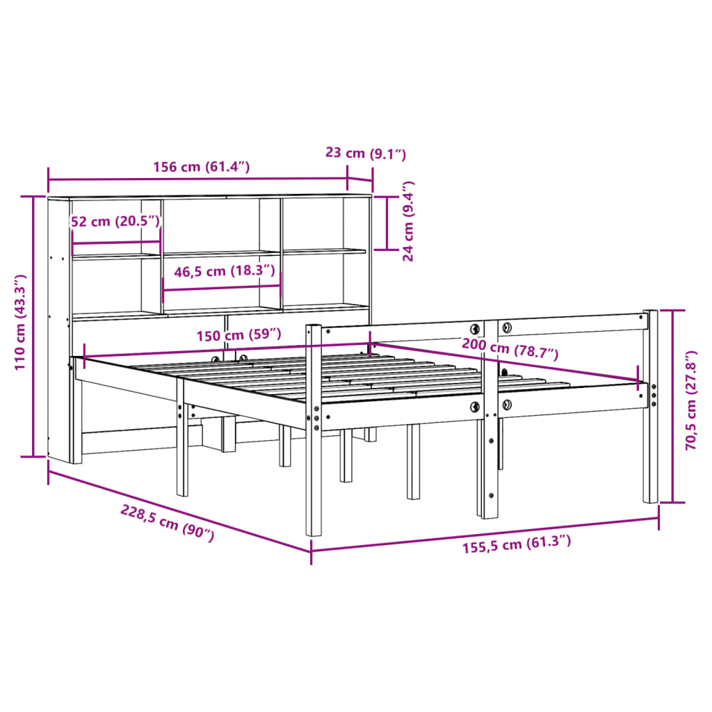 vidaXL Lit en bois massif sans matelas brun ciré 150x200 cm Bois massif