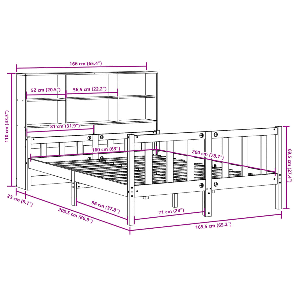 vidaXL Massivholzbett ohne Matratze Wachsbraun 160x200 cm Massivholz
