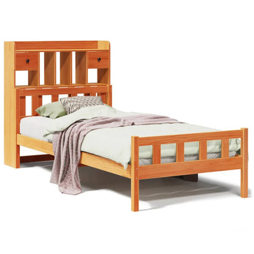 vidaXL Lit en bois massif avec étagère sans matelas Marron ciré 75x190 cm