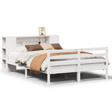 vidaXL Massivholzbett mit Regal ohne Matratze Weiß 135x190 cm Kiefer