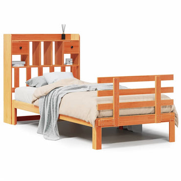 vidaXL Lit en bois massif avec étagère sans matelas Marron ciré 75x190 cm