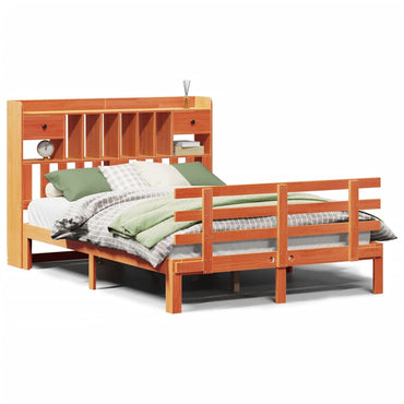 vidaXL Massivholzbett mit Regal ohne Matratze Wachsbraun 140x190 cm