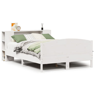 vidaXL Massivholzbett mit Regal ohne Matratze Weiß 135x190 cm Kiefer