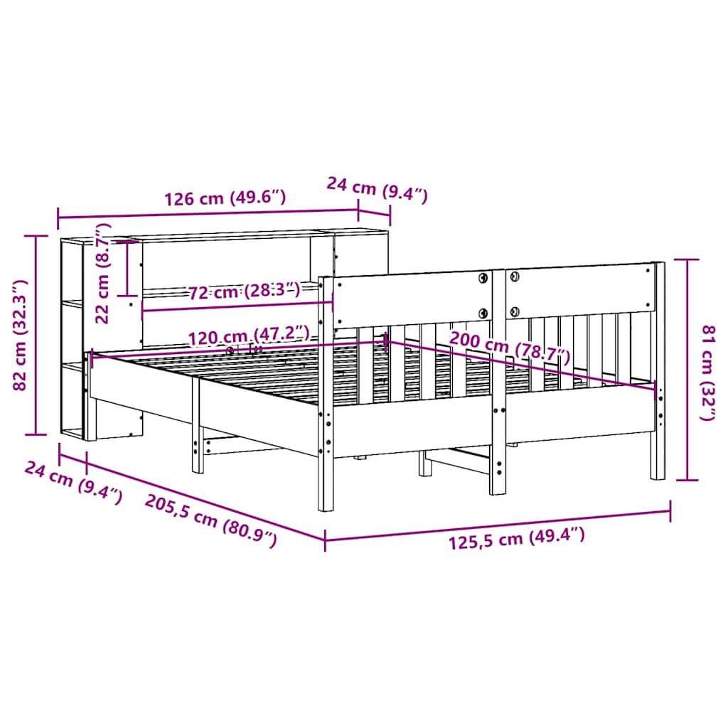 vidaXL Bücherregalbett ohne Matratze 120x200 cm Massivholz Kiefer