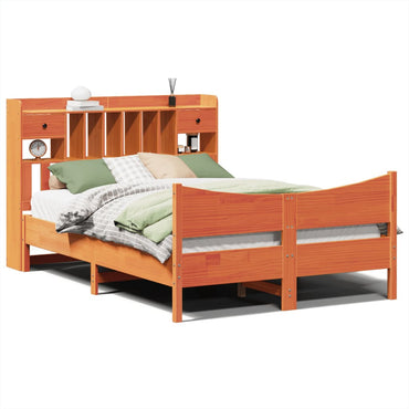 vidaXL Massivholzbett ohne Matratze Wachsbraun 140x190 cm Kiefernholz