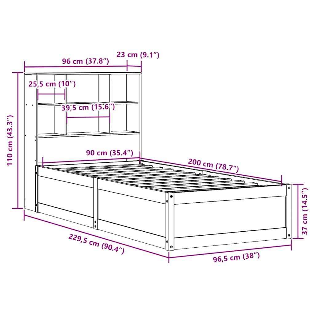 vidaXL Massivholzbett ohne Matratze 90x200 Kiefernholz