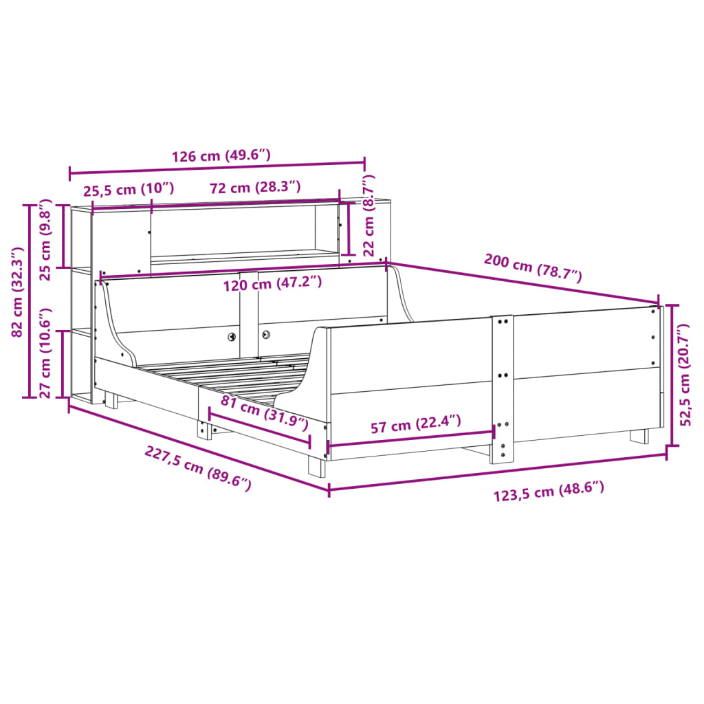 vidaXL Lit en bois massif sans matelas 120x200 cm pin