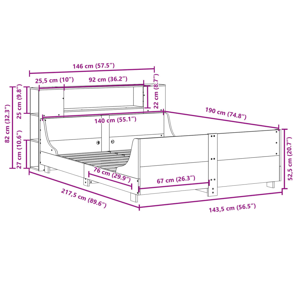 vidaXL Massivholzbett ohne Matratze 140x190 cm Kiefernholz