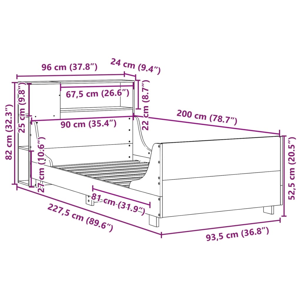 vidaXL Massivholzbett ohne Matratze 90x200 Kiefernholz