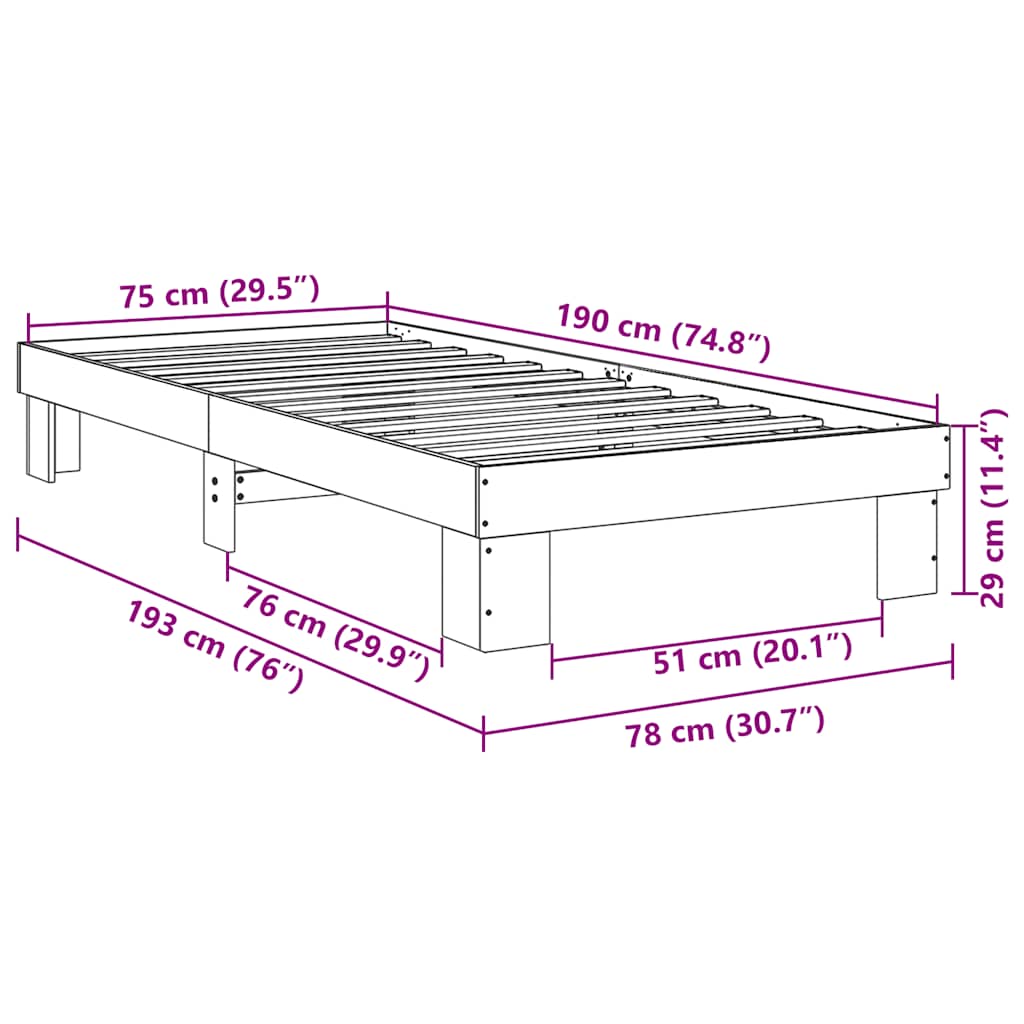 vidaXL Massivholzbett ohne Matratze 75x190 cm Eichenholz