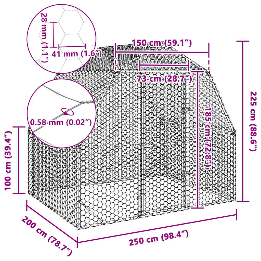 Hühnerstall 2,5x2x2,25 m Verzinkter Stahl