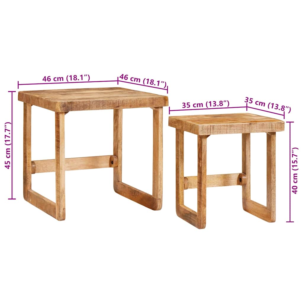 vidaXL Tables basses gigognes 2 pcs Marron 46 x 46 x 45 cm Bois de manguier massif