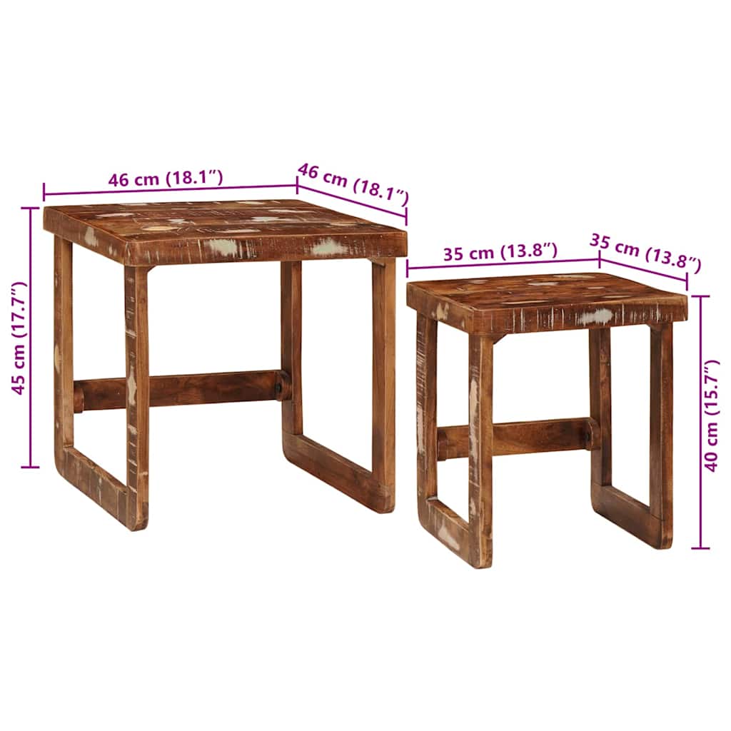 vidaXL Satztische 2 pcs 46 x 46 x 45 cm Massives upgecyceltes Holz