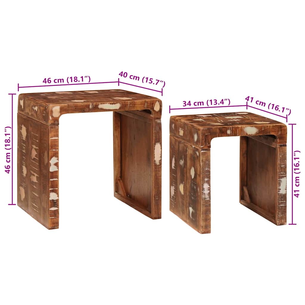 vidaXL Satztische 2 pcs Braun Massives upgecyceltes Holz