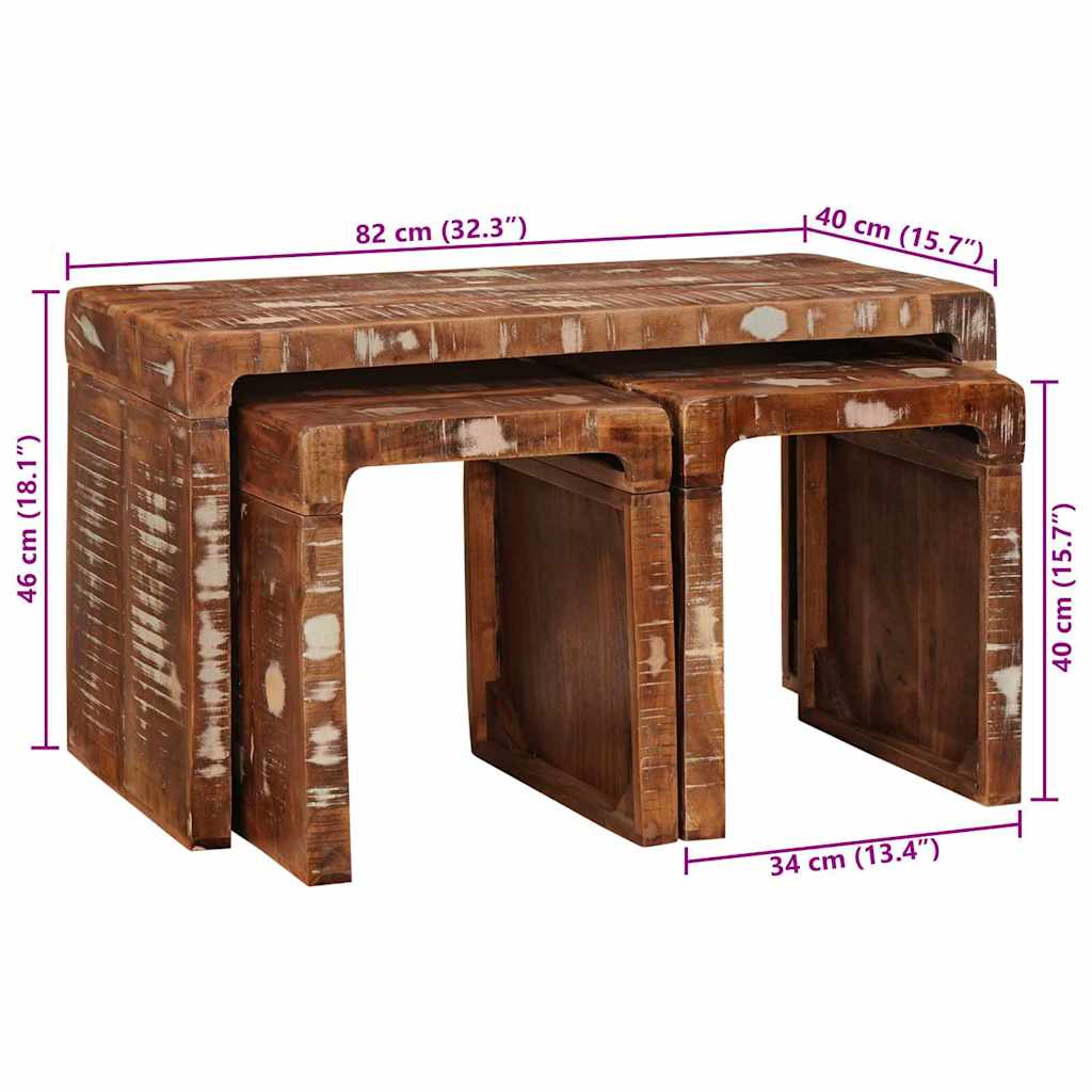 vidaXL Nestingtisch 3 pcs Braun Massives upgecyceltes Holz