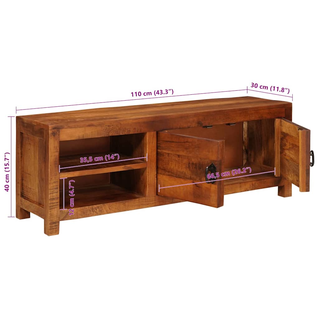 vidaXL TV-Schränk mit Regal Braun 110 x 30 x 40 cm Massivholz Mango