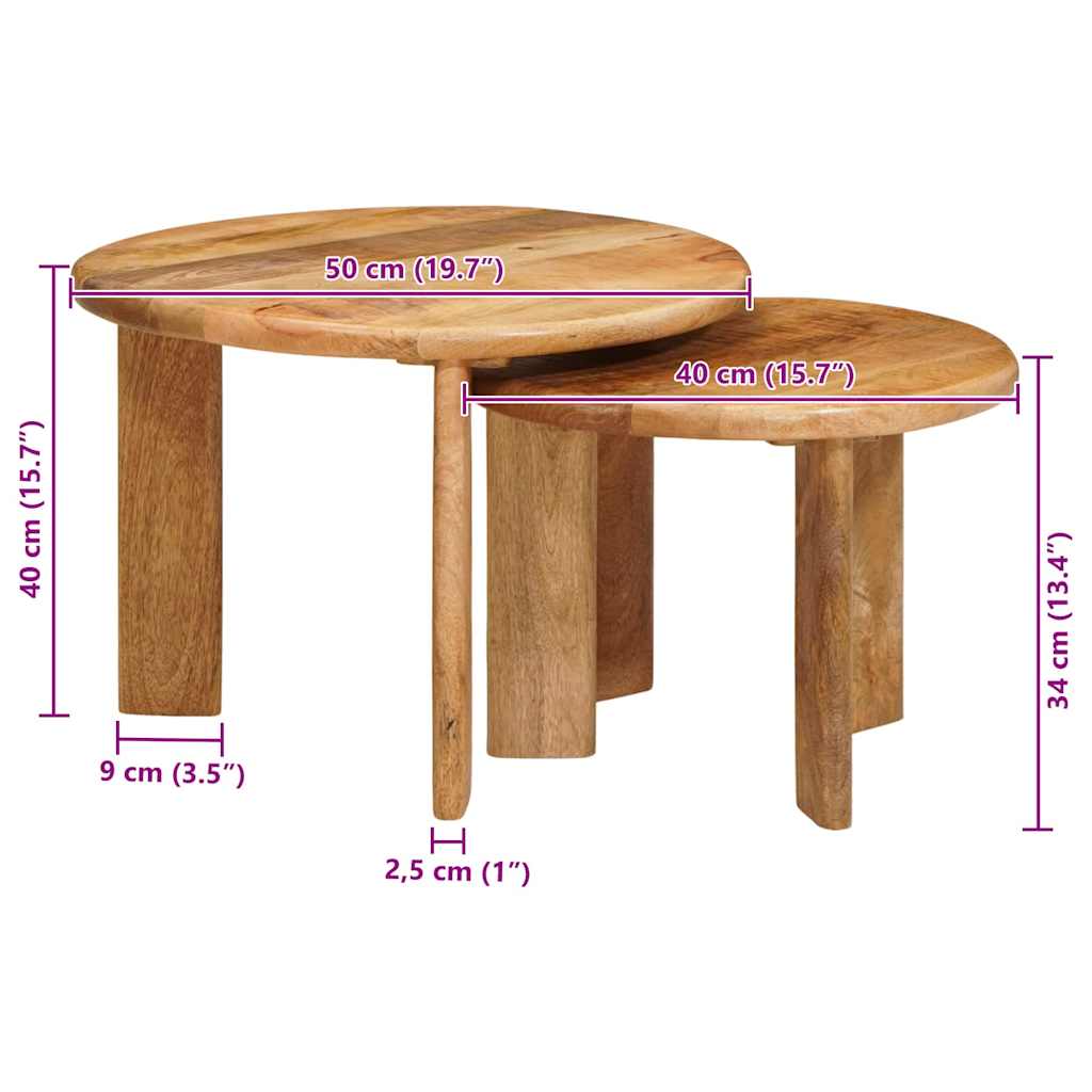 vidaXL Nesting-Couchtische 2 pcs Braun Massivholz Mango