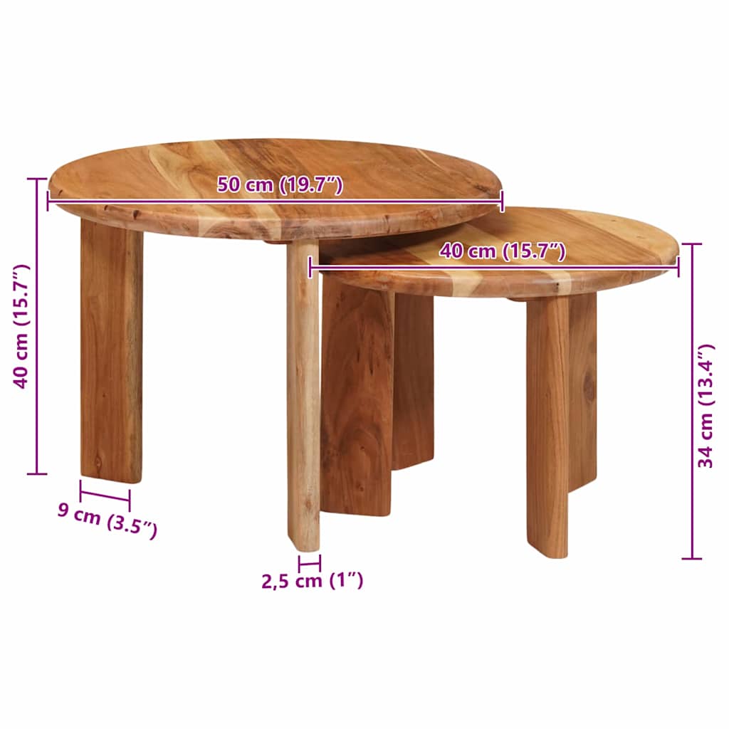 vidaXL Nesting-Couchtische 2 pcs Braun Massivholz Akazie