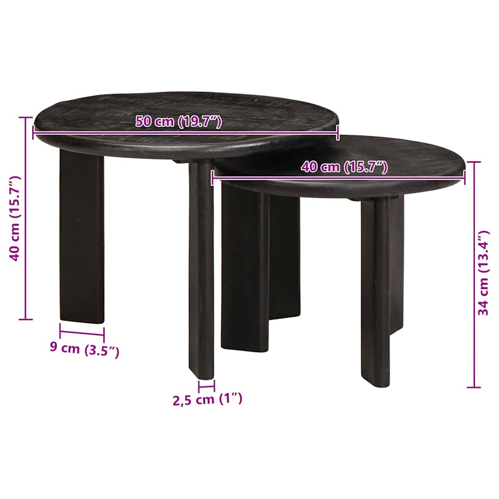 vidaXL Nesting-Couchtische 2 pcs Weiß Massivholz Mango