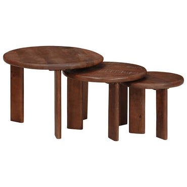 vidaXL Nesting-Couchtische 3 pcs Dunkelbraun Massivholz Mango