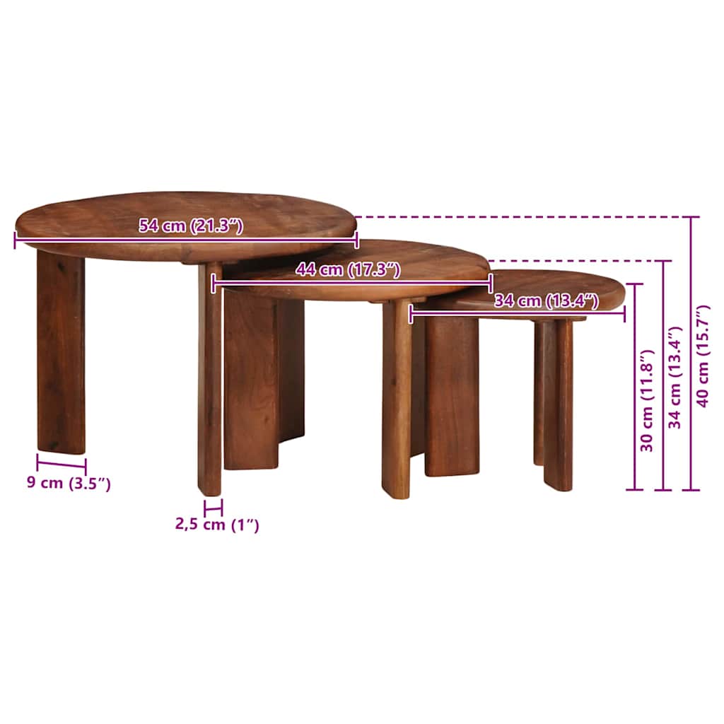 vidaXL Nesting-Couchtische 3 pcs Honigbraun Massivholz Mango