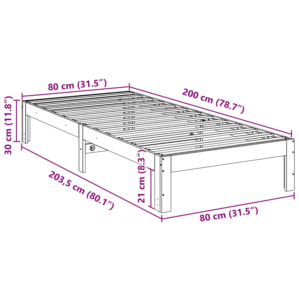 vidaXL Massivholzbett ohne Matratze 80x200 cm Kiefernholz