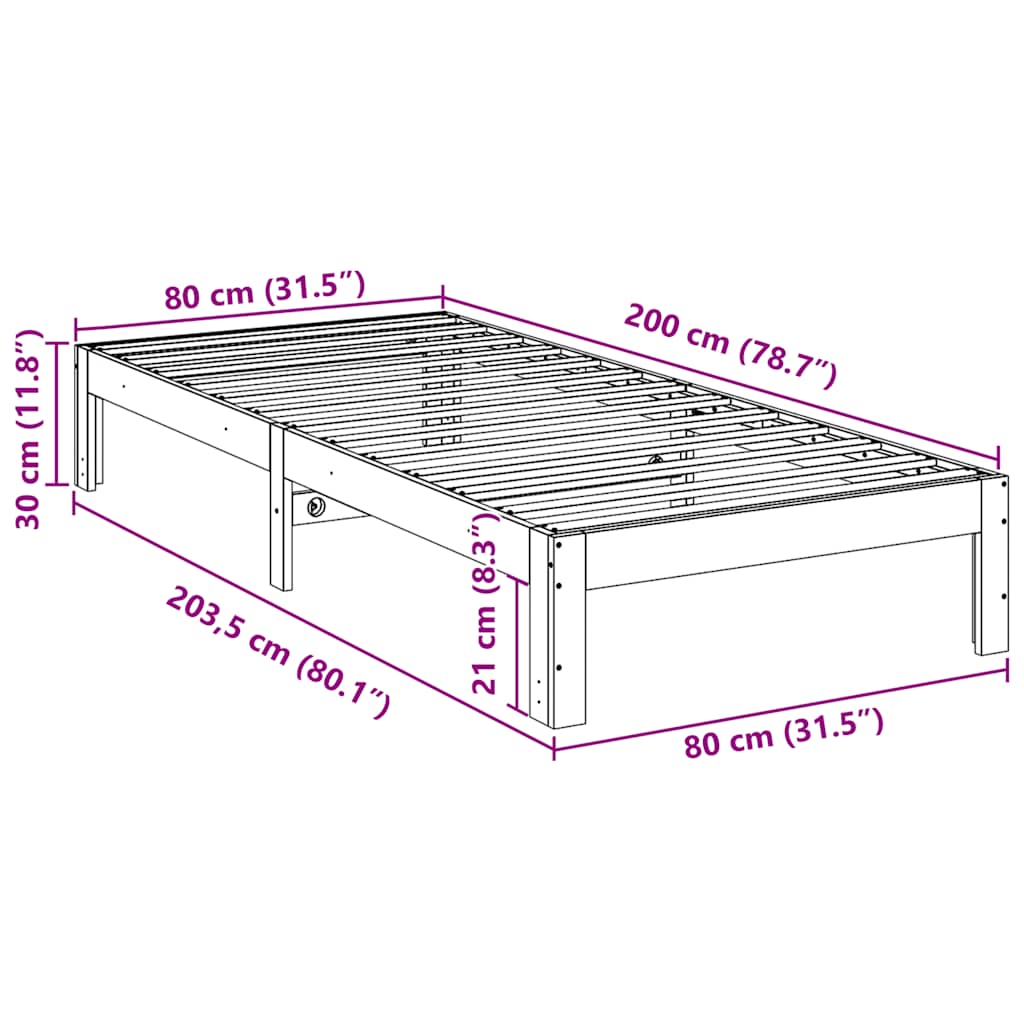 vidaXL Massivholzbett ohne Matratze Weiß 80x200 cm Kiefernholz