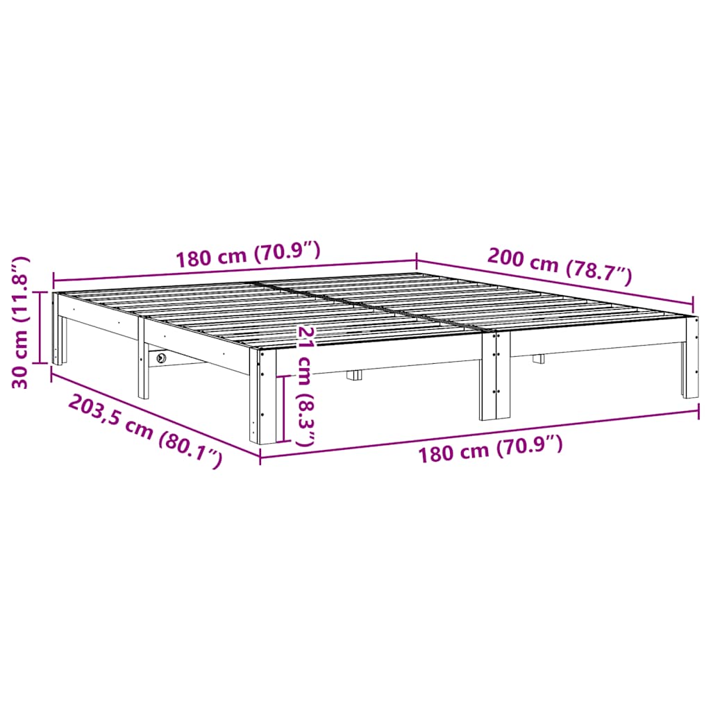 vidaXL Massivholzbett ohne Matratze 180x200 Kiefernholz