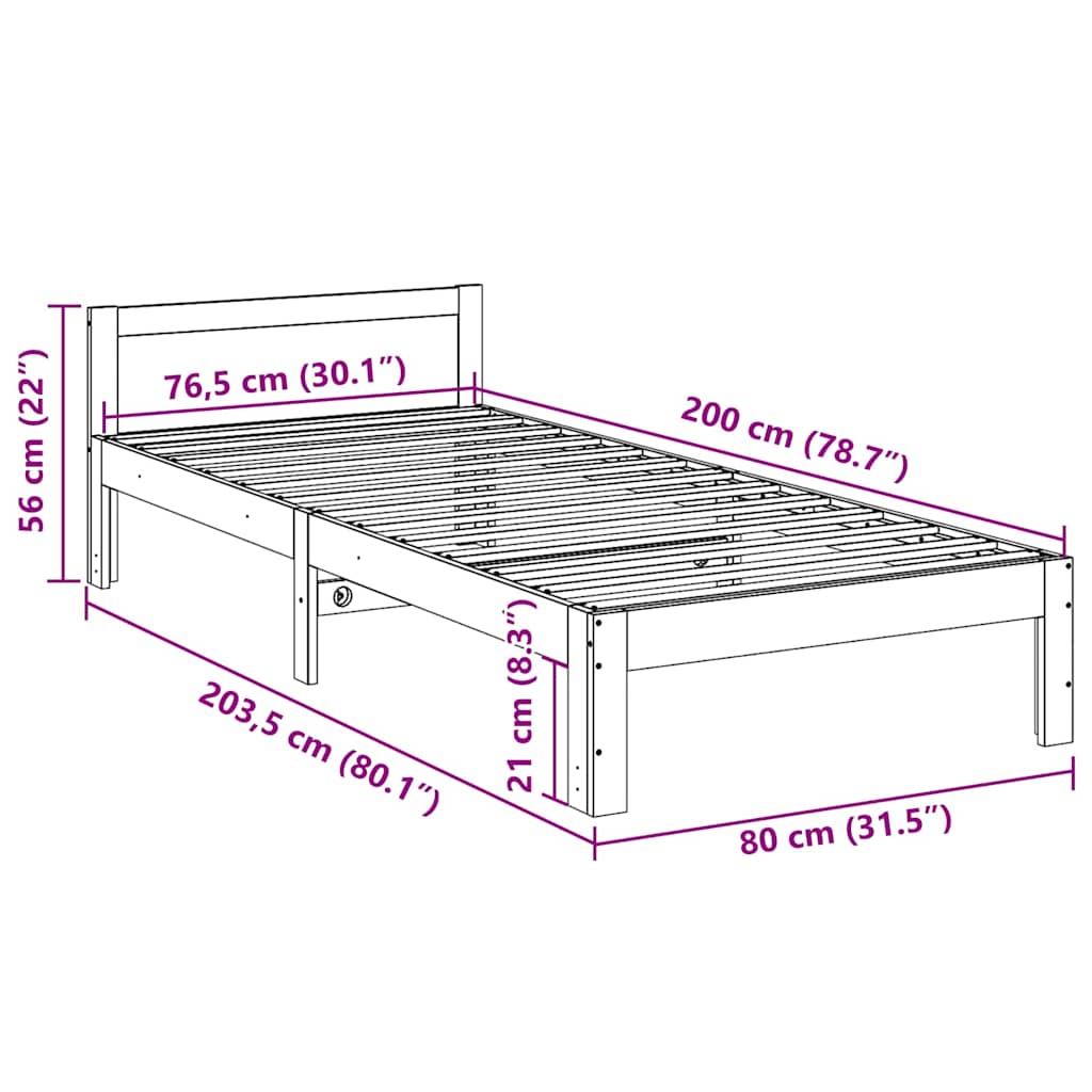 vidaXL Massivholzbett ohne Matratze Weiß 80x200 cm Kiefernholz