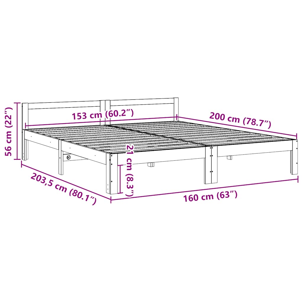 vidaXL Massivholzbett ohne Matratze 160x200 cm Kiefernholz
