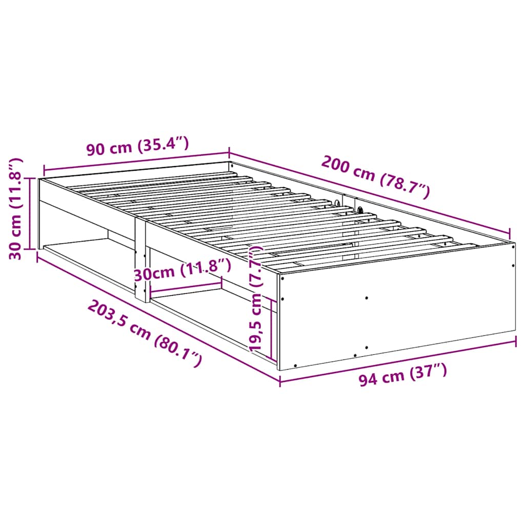 vidaXL Tagesbett ohne Matratze Weiß 90x200 cm Massivholz Kiefer