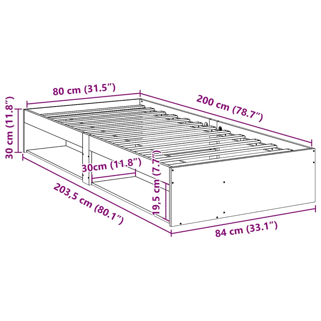vidaXL Tagesbett ohne Matratze Weiß 80x200 cm Massivholz Kiefer