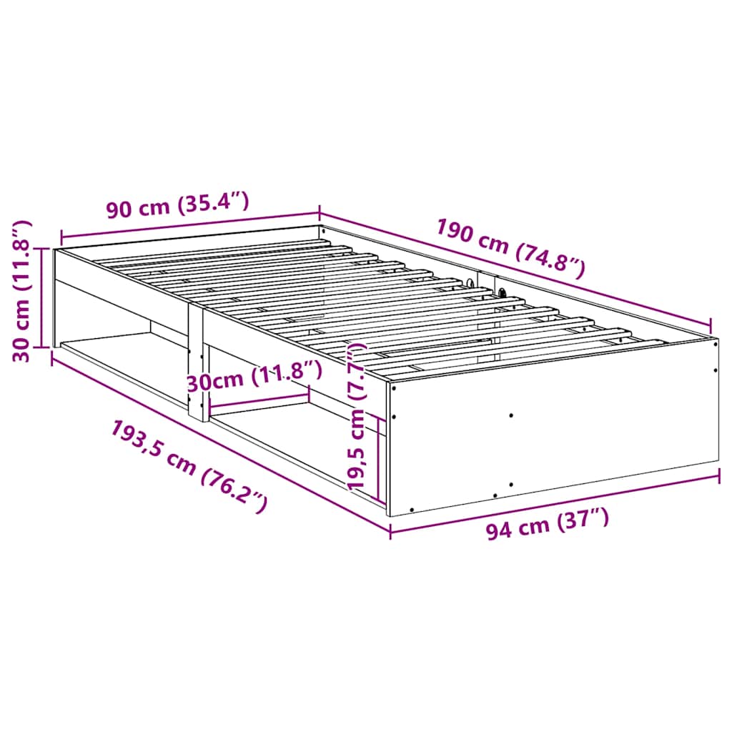 vidaXL Tagesbett ohne Matratze Wachsbraun 90x190 cm Massivholz Kiefer