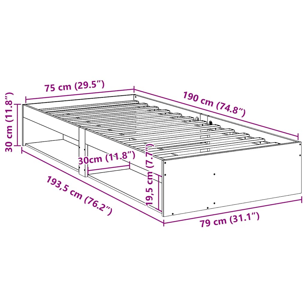 vidaXL Tagesbett ohne Matratze Weiß 75x190 cm Massivholz Kiefer