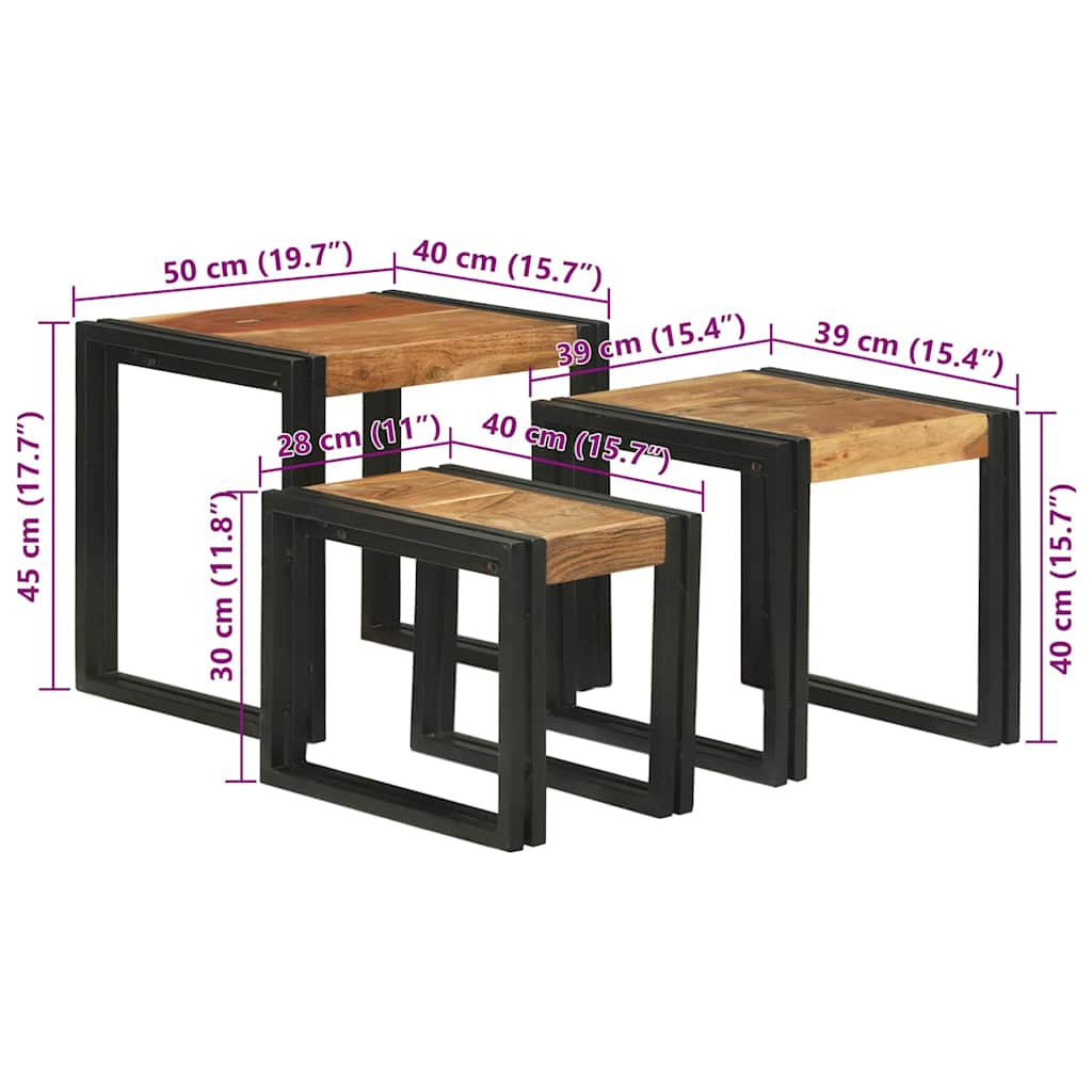 vidaXL Nestingtisch 3 pcs Massivholz Akazie und Metall