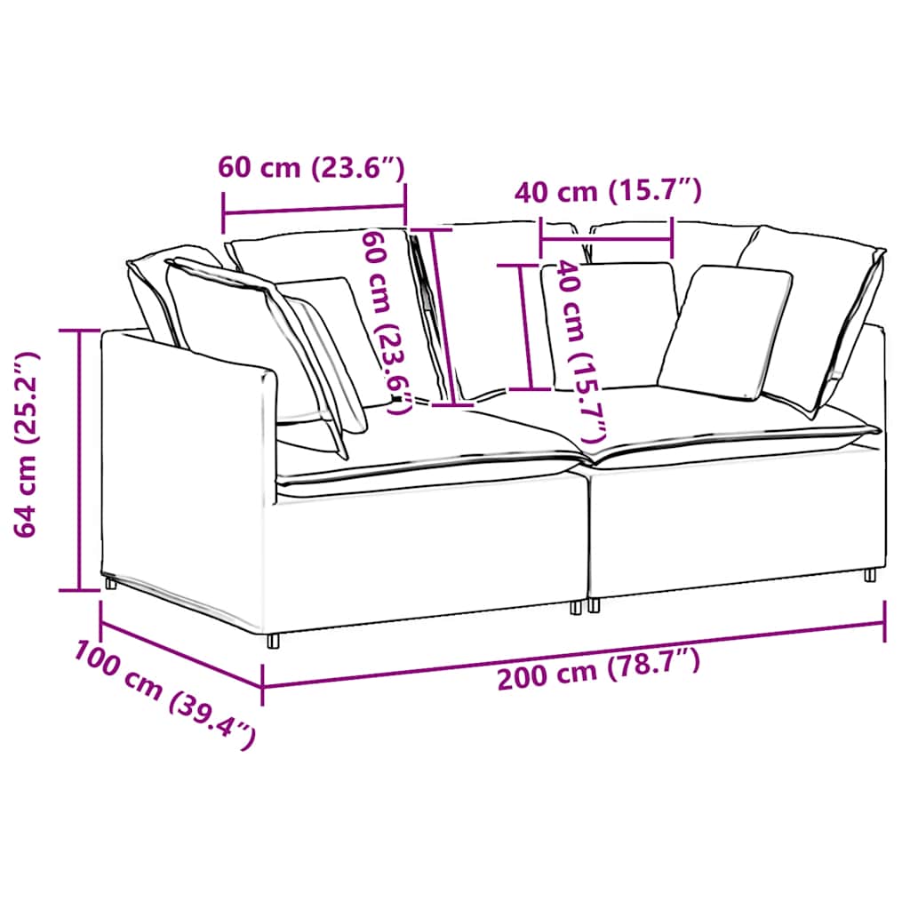 vidaXL Modulares Sofa mit Kissen Samt Blau