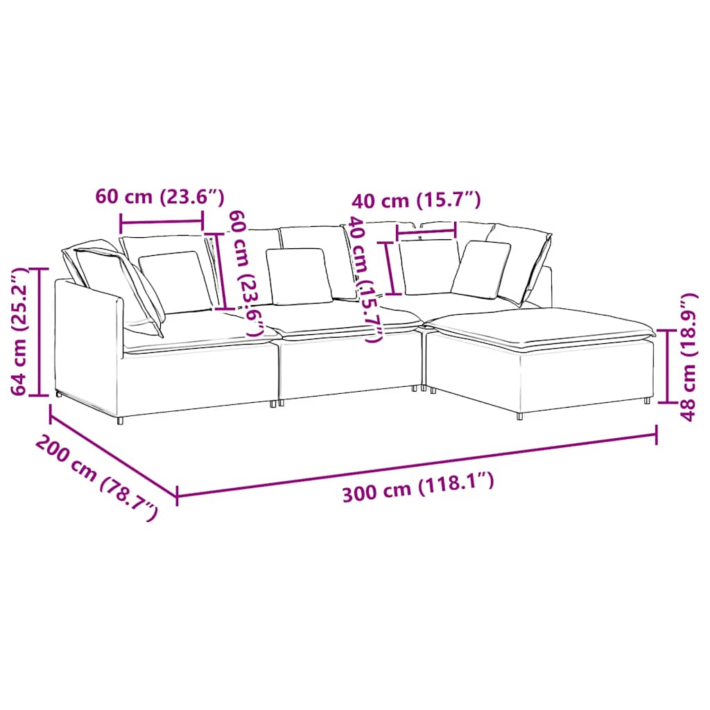 vidaXL Modulares Sofa mit Fußhocker Kissen Cordstoff Hellgelb