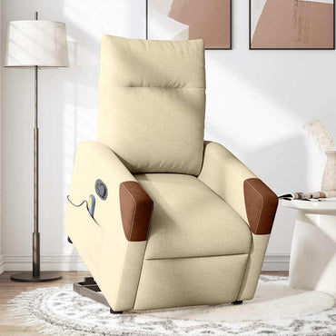 vidaXL Massagesessel mit Aufstehhilfe Creme Stoff