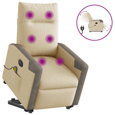 vidaXL Elektrischer Massagesessel mit Aufstehhilfe Creme Stoff