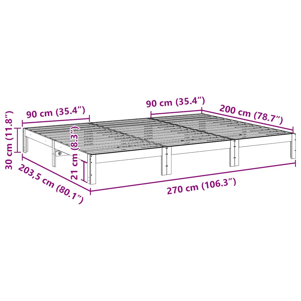 vidaXL Lit familial sans matelas 270x200 cm Bois de pin massif