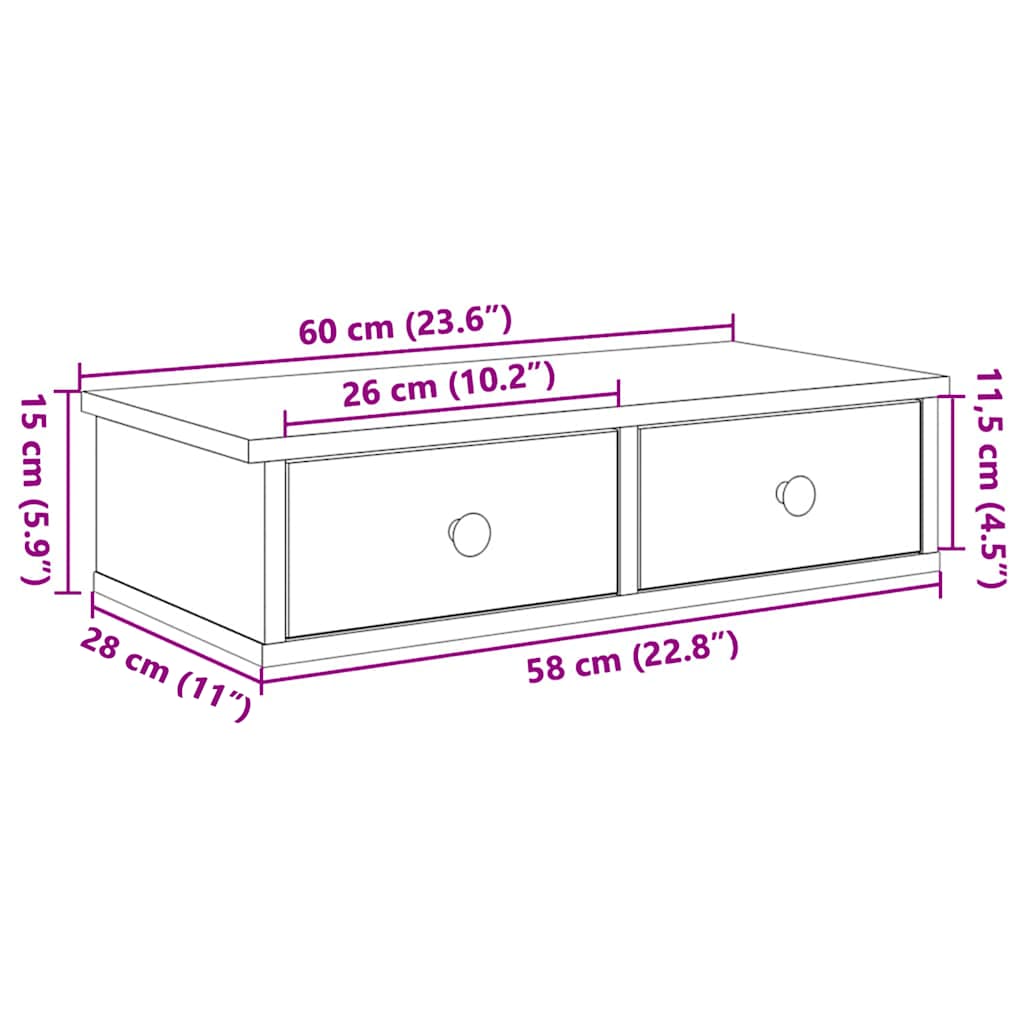 vidaXL Wandregal mit Schubladen Braun Eiche 60x28x15 cm Holzwerkstoff