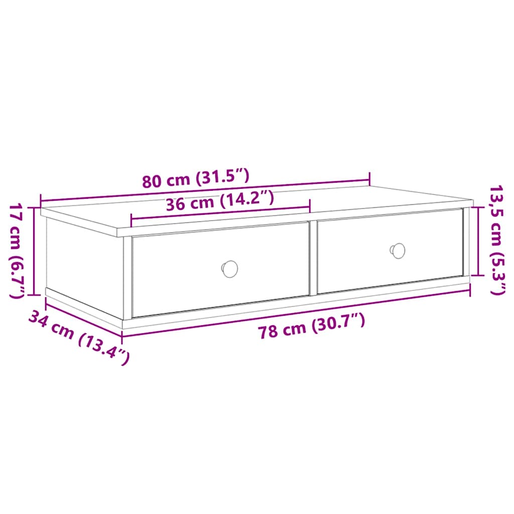 vidaXL Wandregal mit Schubladen Weiß 80x34x17 cm Holzwerkstoff
