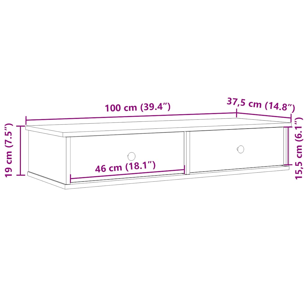 vidaXL Wandregal mit Schubladen Sonoma-Eiche 100x37,5x19 cm