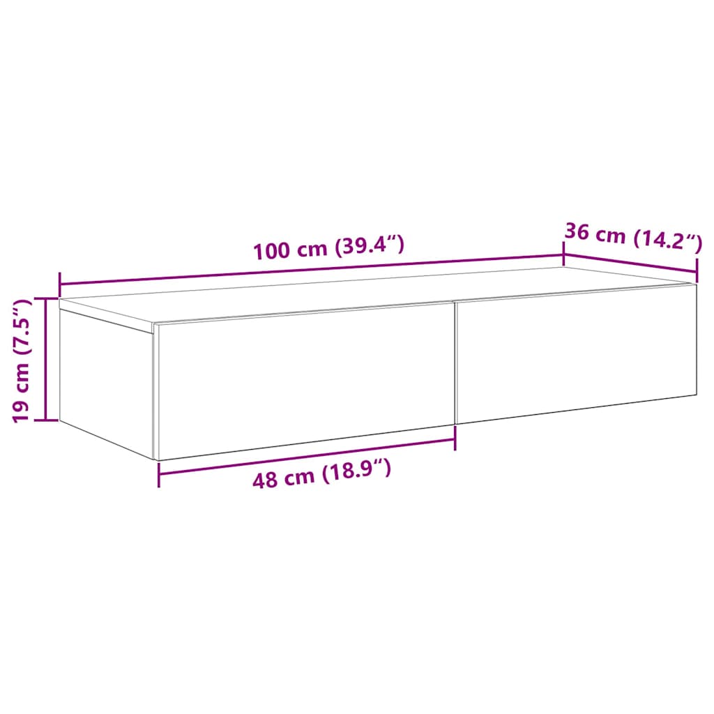 vidaXL Étagère murale avec tiroirs Noir 100x36x19 cm Bois d'ingénierie